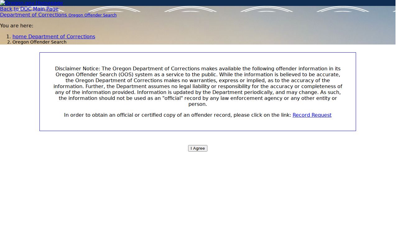 Oregon Offender Search for state custody records