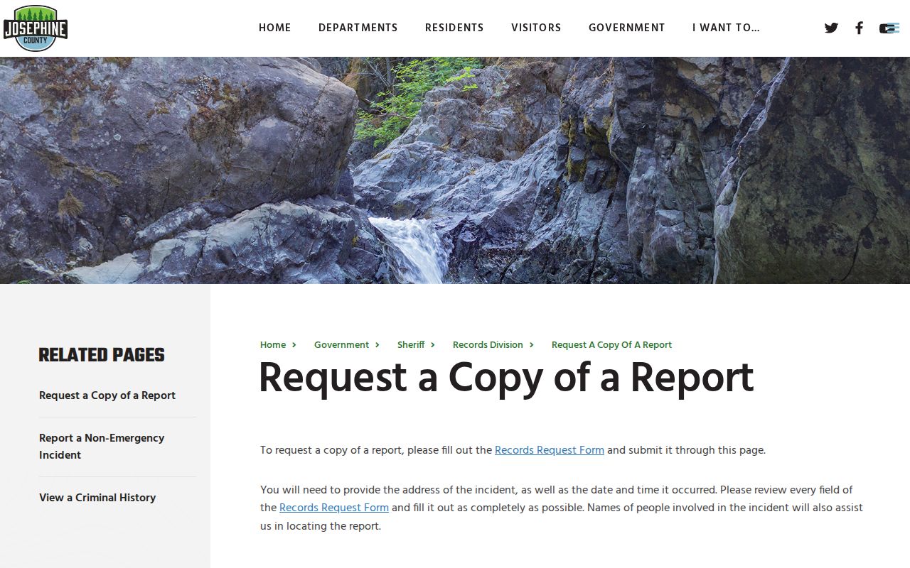Josephine County Sheriff report request page and records fees