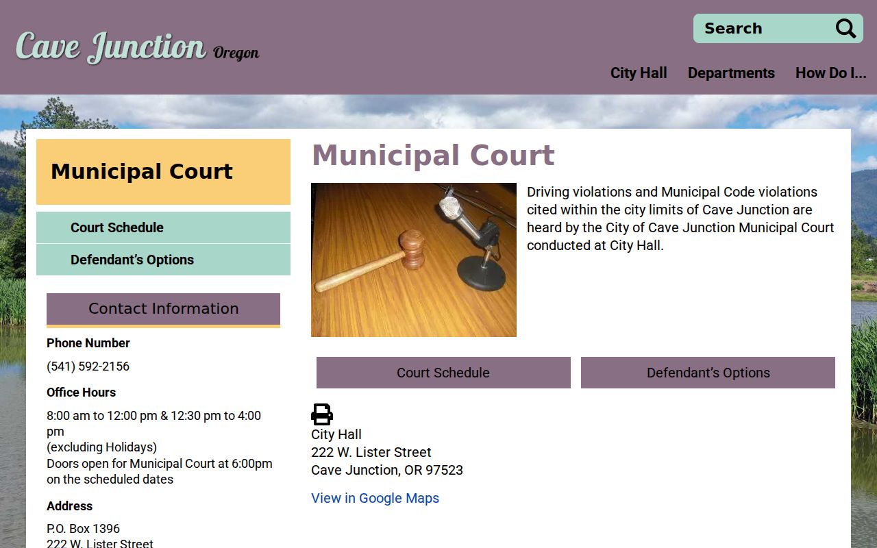 Cave Junction criminal records Municipal Court page
