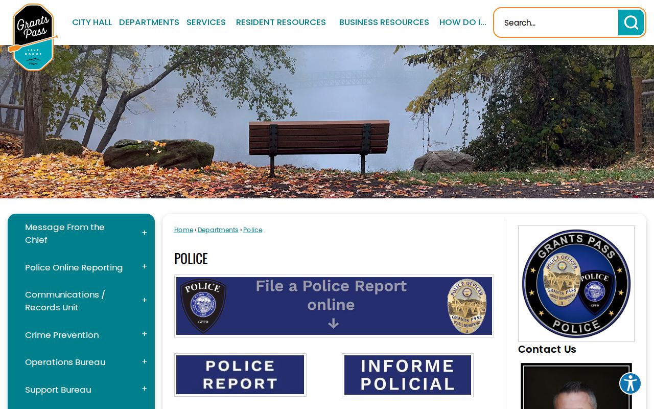 Grants Pass criminal records and Police Department page