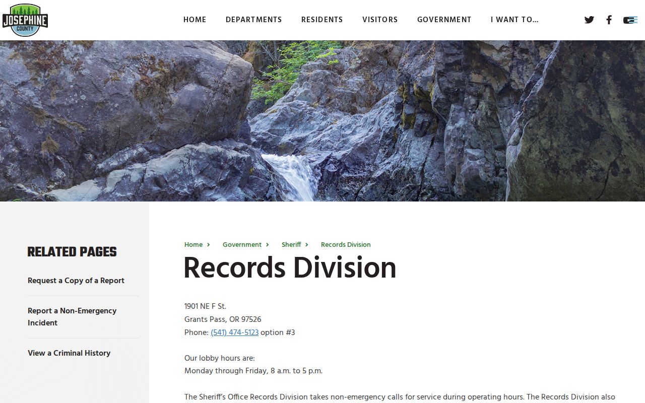 Josephine County criminal records division access page